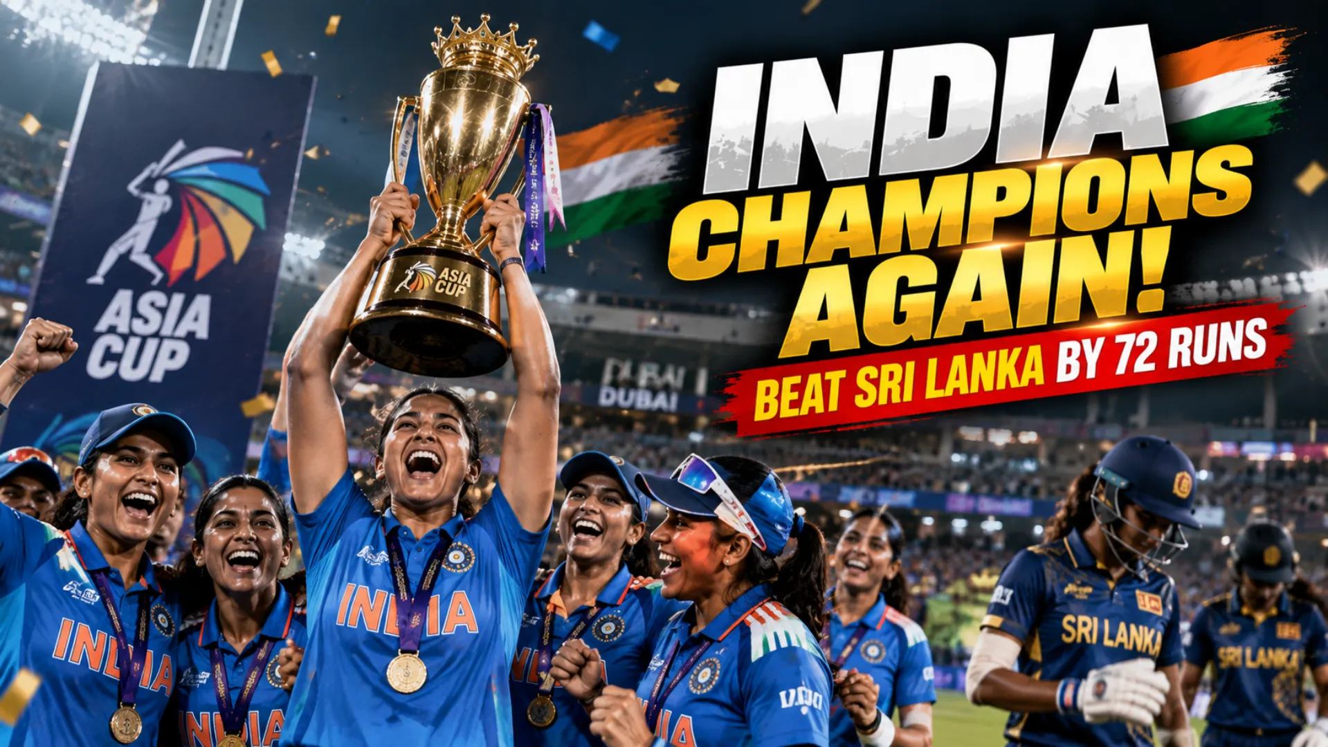 Champions Again India Thrash Sri Lanka by 72 Runs to Lift Asia Cup Trophy