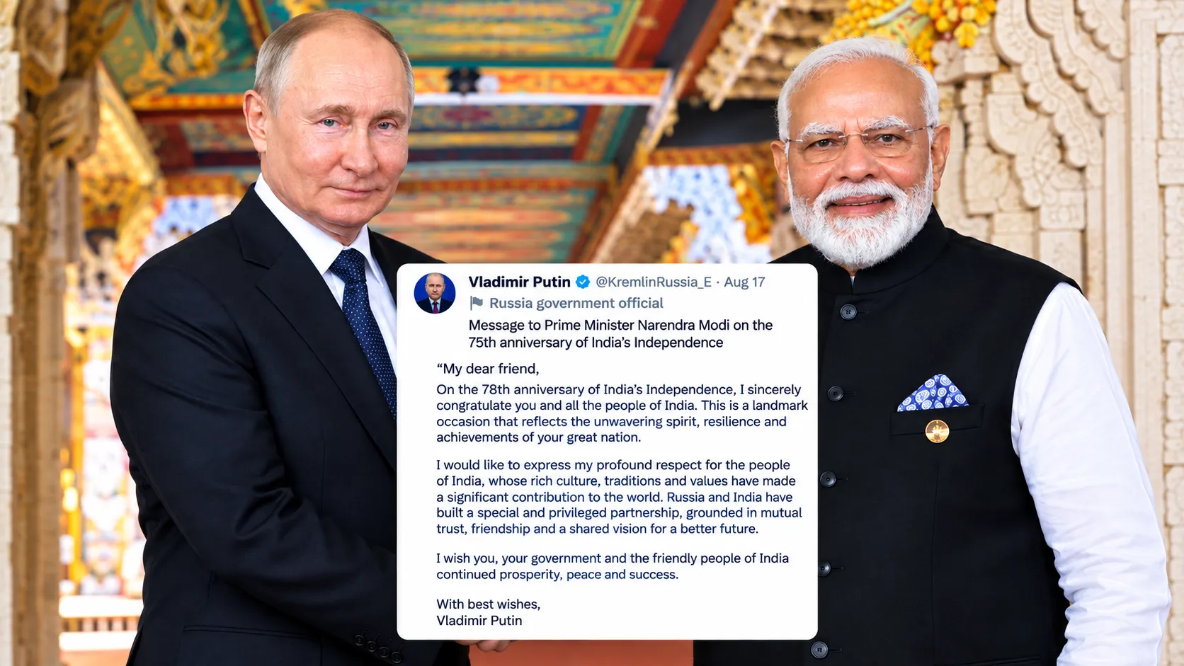Druzhba Dosti Putin Sends Special Birthday Message to PM Modi