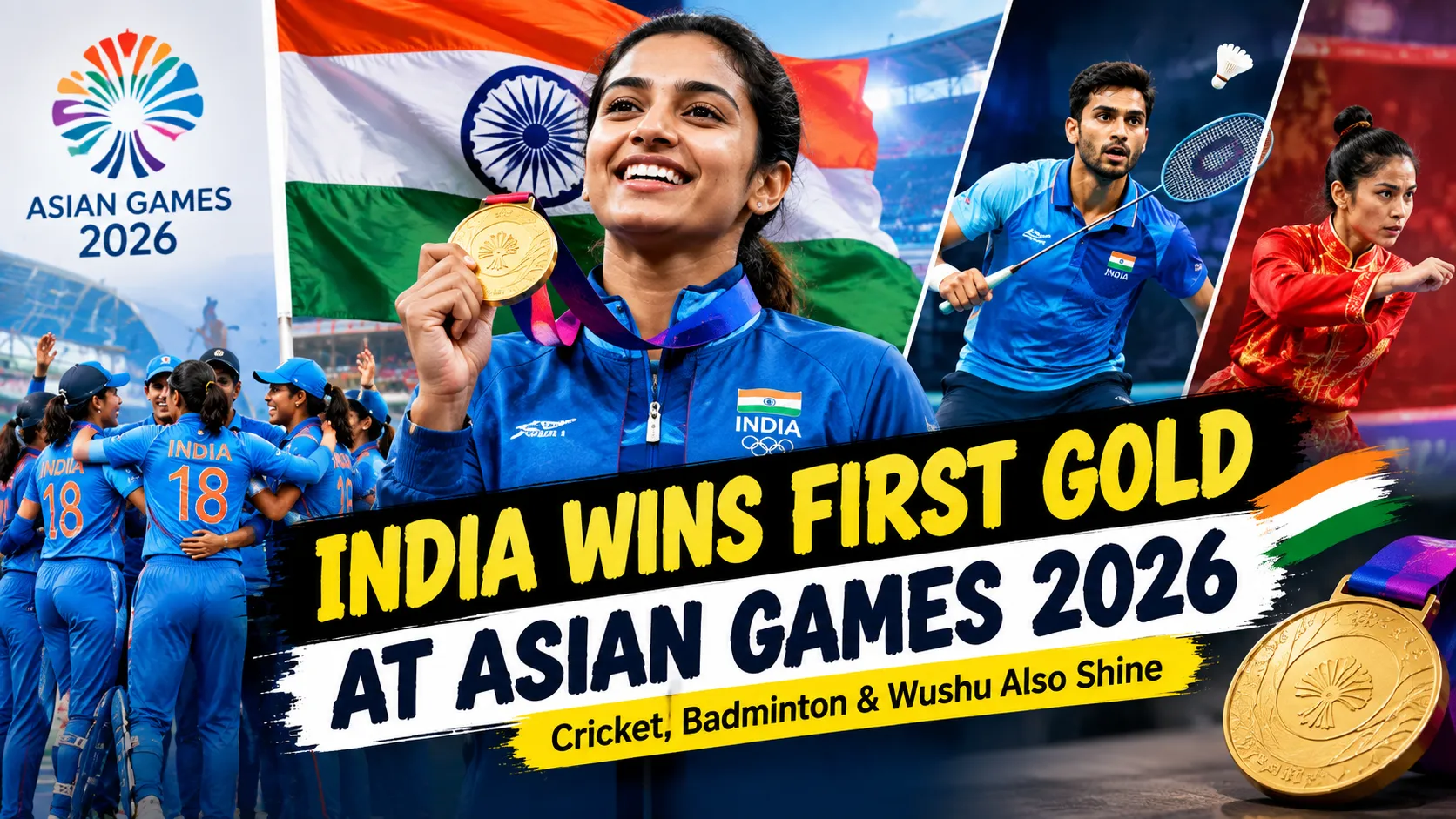 Asian Games 2026, India Win First Gold as Cricket, Badminton and Wushu Shine on Day 3