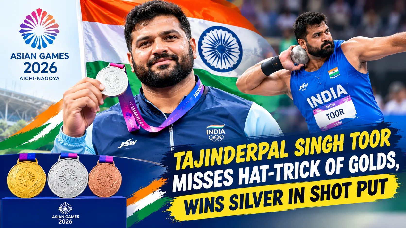 Tajinderpal Singh Toor Misses Hat Trick of Golds, Wins Silver in Shot Put