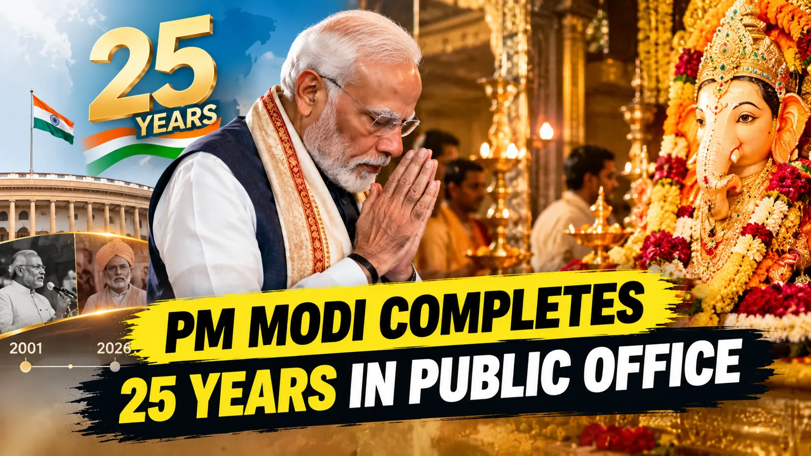 PM Modi Completes 25 Years in Public Office, Offers Prayers at Delhi Temple