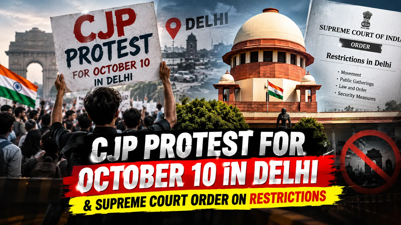 CJP protest for October 10 in Delhi and the Supreme Court order concerning restrictions in Delhi.