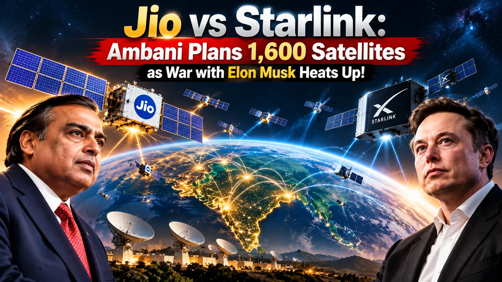 Jio vs Starlink - Mukesh Ambani Plans 1,600 Satellites in Space as War with Elon Musk Heats Up