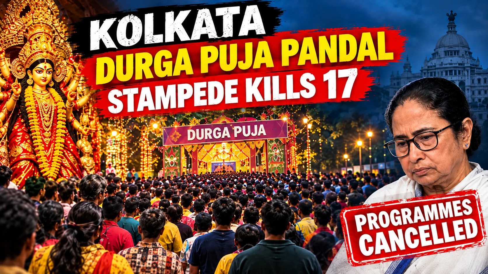 17 Dead 24 Injured in Tragic Kolkata Durga Puja Pandal Stampede, PM Modi Expresses Condolences