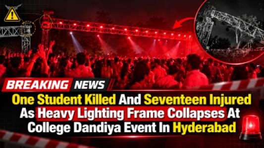 One Student Killed And Seventeen Injured As Heavy Lighting Frame Collapses At College Dandiya Event In Hyderabad