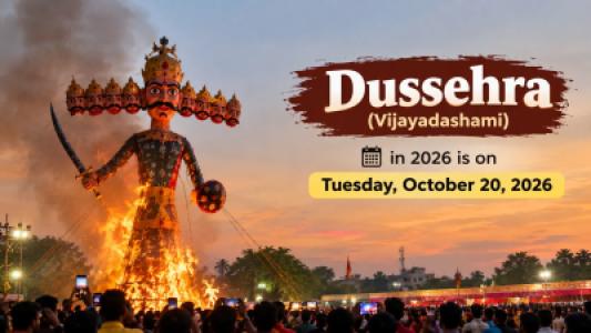 Dussehra (Vijayadashami) in 2026 is celebrated on Tuesday, October 20, 2026