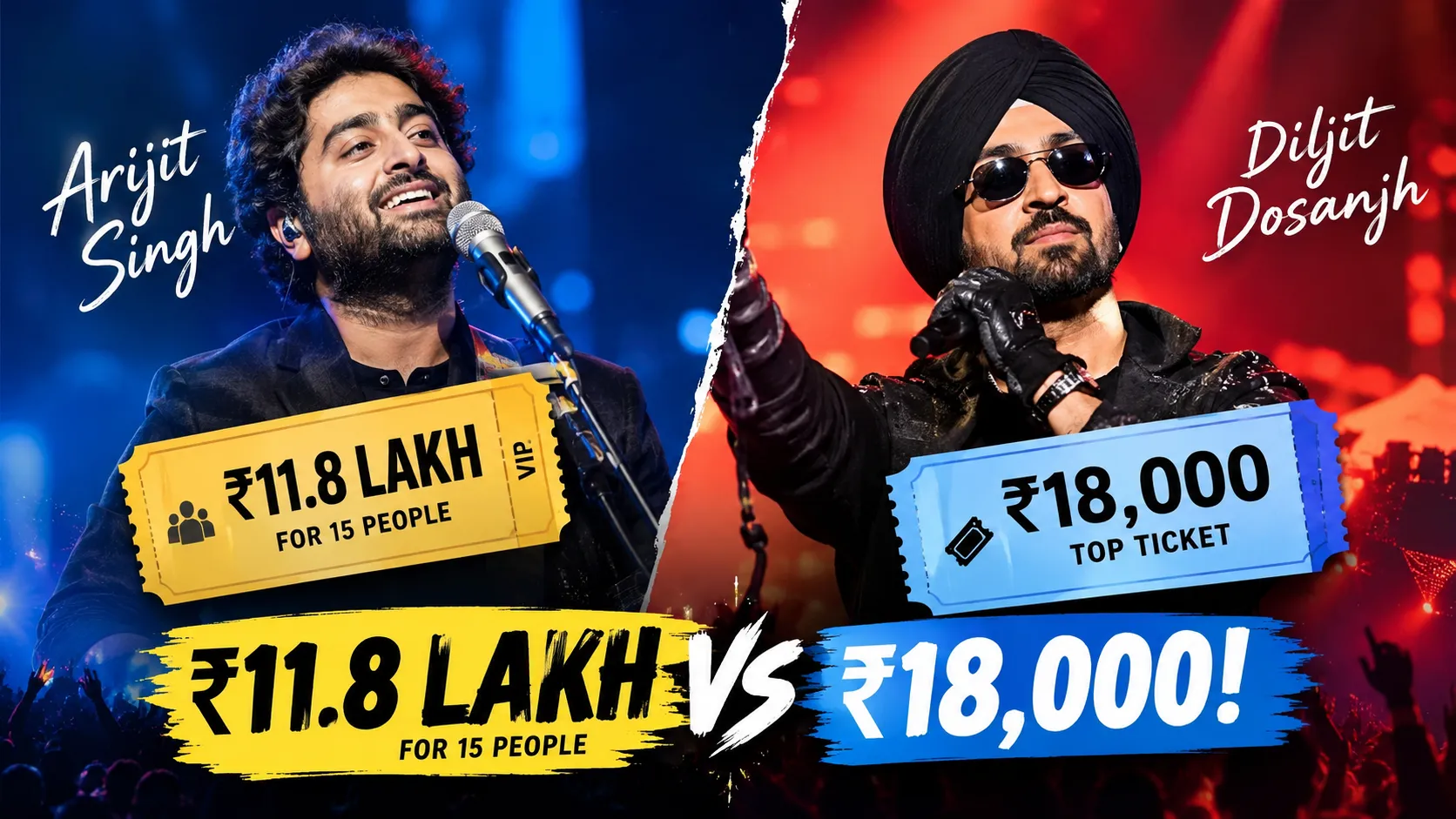 Arijit Singh Concert Package Costs ₹11.8 Lakh for 15 People, While Diljit Dosanjh Caps Top Tickets at ₹18,000