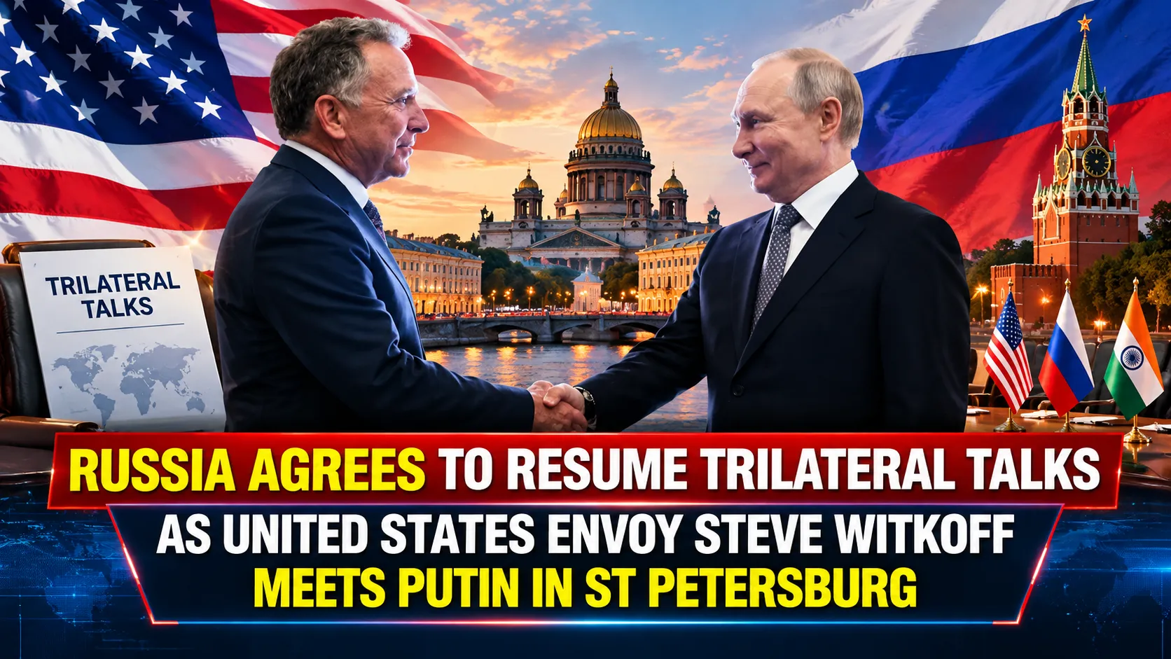 Russia Agrees To Resume Trilateral Talks As United States Envoy Steve Witkoff Meets Putin In St Petersburg