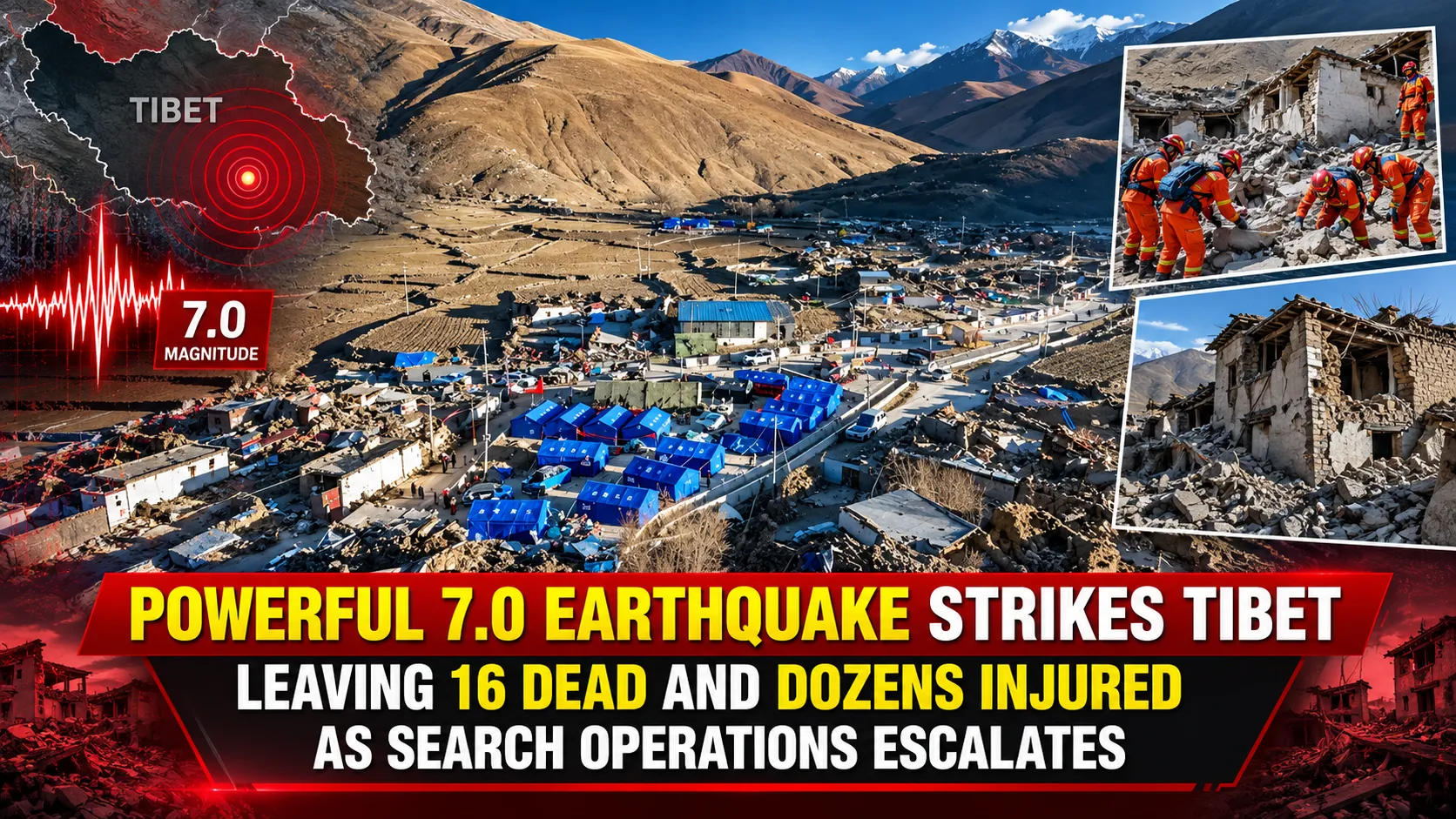 Powerful 7 Point 0 Earthquake Strikes Tibet Leaving 16 Dead And Dozens Injured As Search Operations Escalates