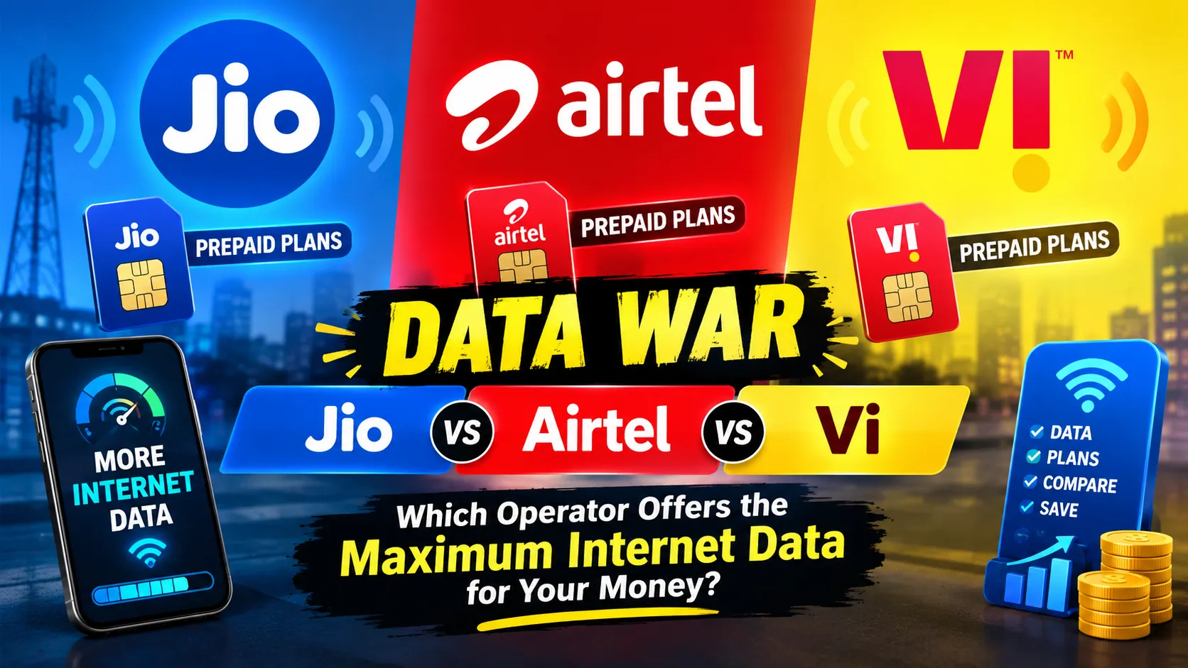  Jio vs Airtel vs Vi  Which Operator Offers the Maximum Internet Data for Your Money?