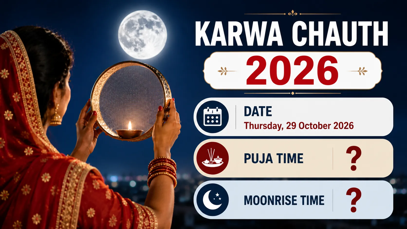Karwa Chauth 2026, Date, Puja muhurat And Moonrise Time In Your City & State 