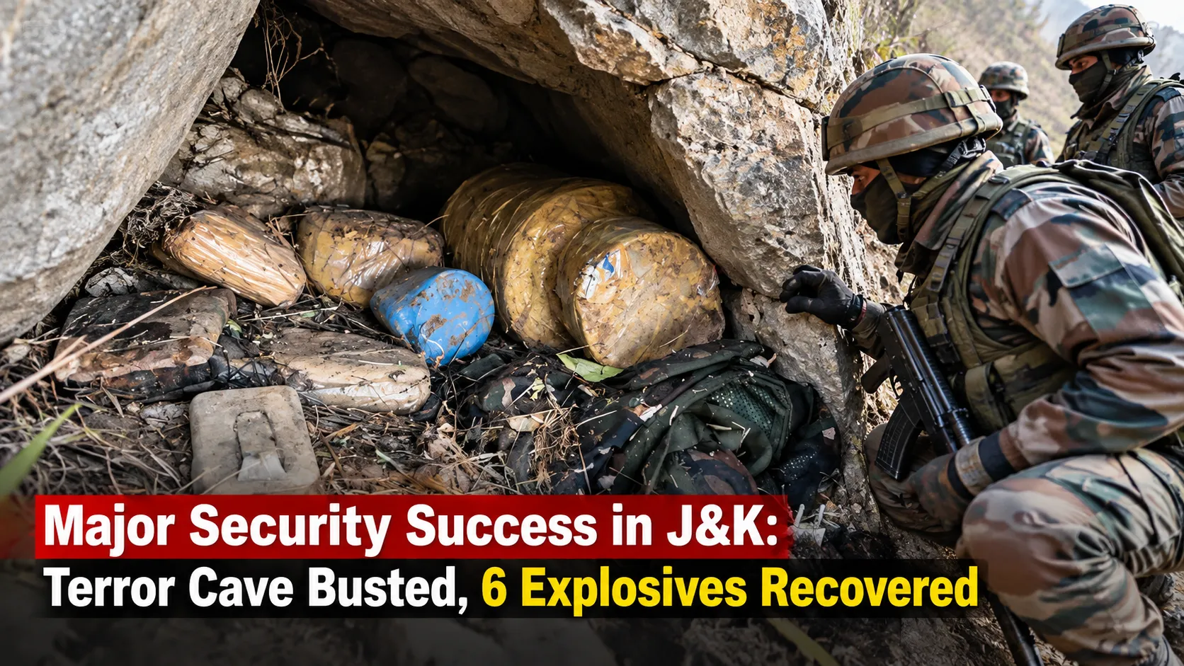 Major Security Success in J&K, Terror Cave Busted, 6 Explosives Recovered