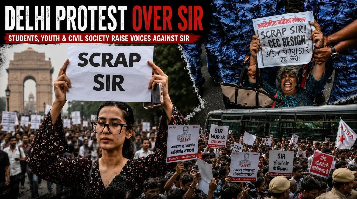 Delhi Streets Blocked as Thousands Protest Over SIR Issue 