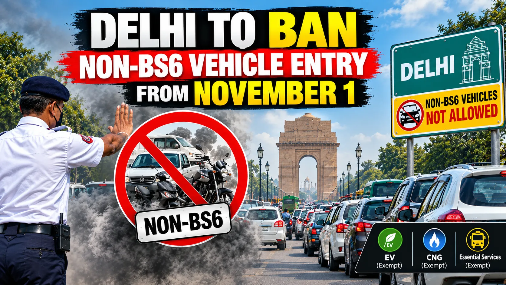 Delhi to Ban Non BS6 Vehicle Entry from November 1, , Rules & Exemption