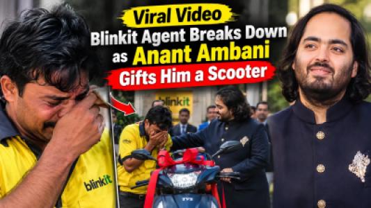 Viral Video, Blinkit Agent Breaks Down as Anant Ambani Gifts Him a Scooter