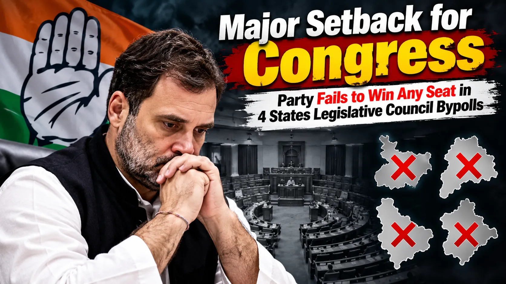Major Setback for Congress as Party Fails to Win Any Seat in 4 States Legislative Council Bypolls