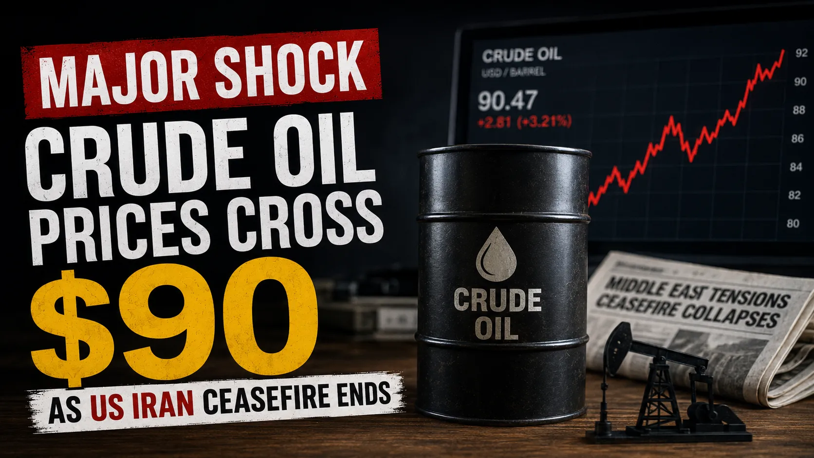 Major Shock For Common Man Crude Oil Prices Cross $90 As US Iran Ceasefire Ends