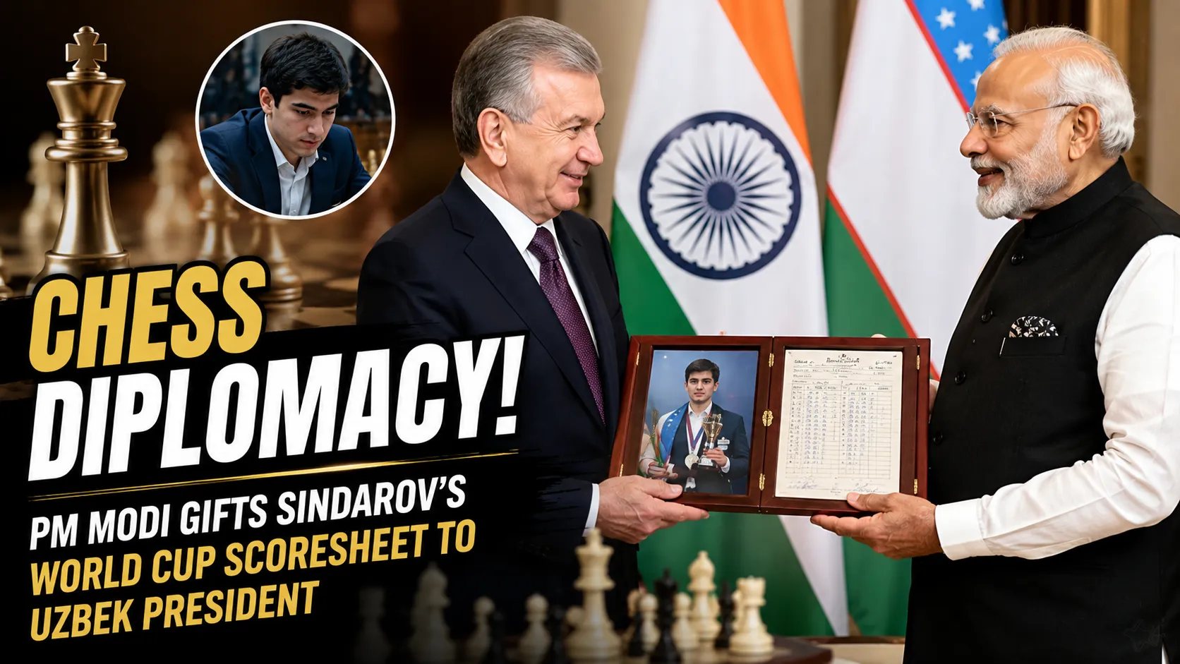 Chess Diplomacy, PM Modi Gifts Sindarov Historic Scoresheet to Uzbekistan President