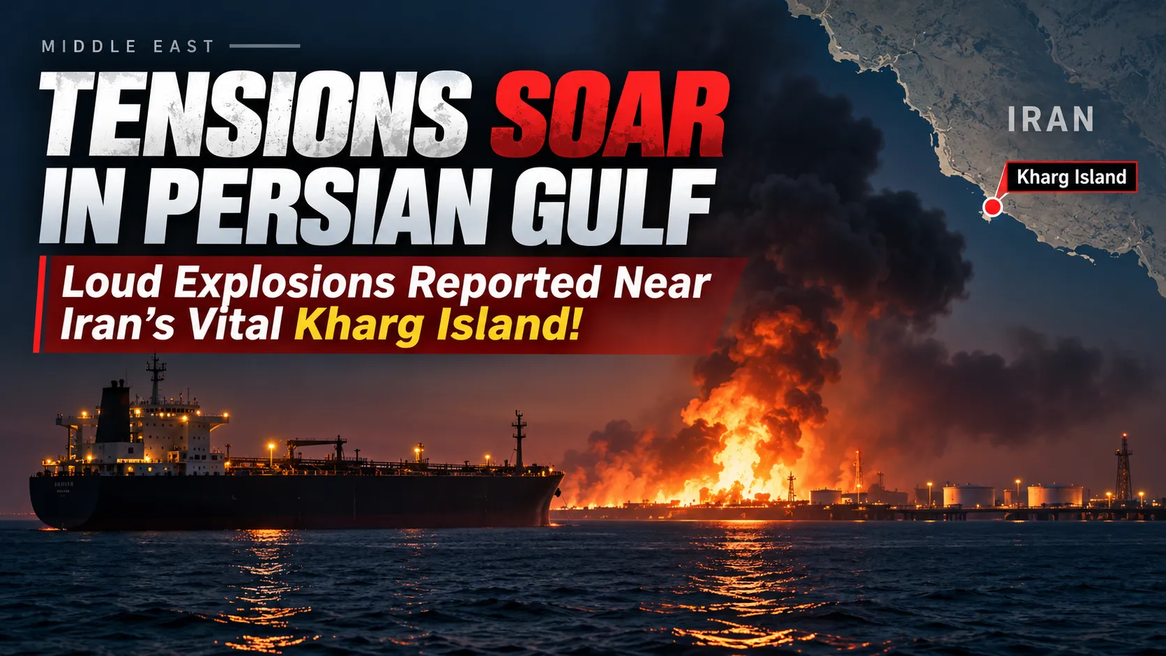 Tensions Soar in Persian Gulf Loud Explosions Reported Near Iran Vital Kharg Island